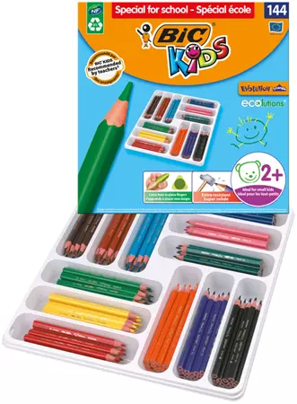 Een Crayons de couleur BIC Kids Evolution ECOlutions assorit boîte scolaire 144 pièce koop je bij Van Hoye Kantoor BV