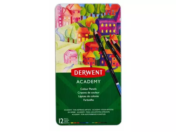 Een Kleurpotloden Derwent Academy blik à 12 stuks assorti koop je bij Van Leeuwen Boeken- en kantoorartikelen