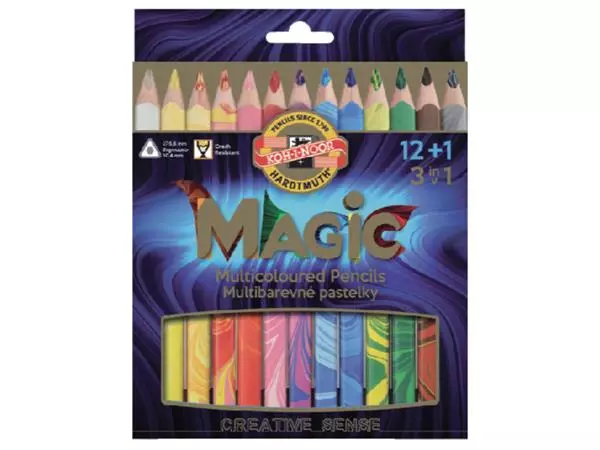 Een Kleurpotloden Koh-i-Noor Jumbo Magic doos 13 kleuren koop je bij Van Leeuwen Boeken- en kantoorartikelen