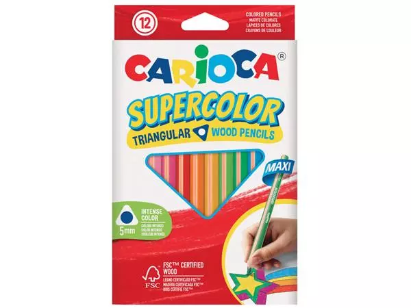 Een Kleurpotlood Carioca Supercolor Triangular set à 12 kleuren koop je bij Van Hoye Kantoor BV