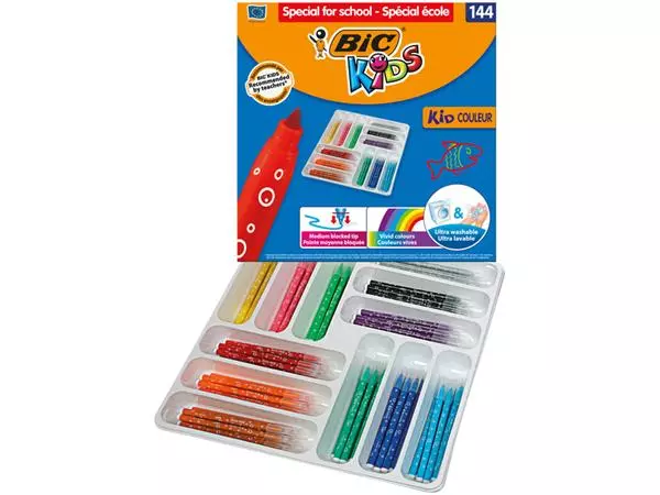Een Kleurstiften BicKids couleur medium assorti schoolbox à 144 stuks koop je bij Van Leeuwen Boeken- en kantoorartikelen