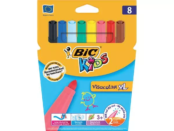 Een Kleurstift BicKids Visacolor XL assorti blister à 8 stuks koop je bij Totaal Kantoor Goeree
