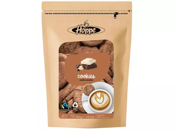 Een Koekjes Hoppe Cookies fairtrade double chocolate circa 125stuks koop je bij Totaal Kantoor Goeree