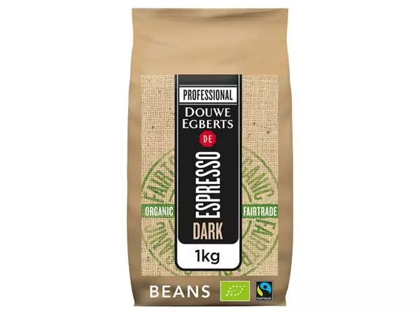 Een Koffie Douwe Egberts espresso bonen dark roast Organic & Fairtrade 1kg koop je bij EconOffice
