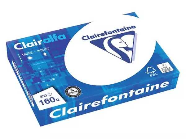 Een Kopieerpapier Clairefontaine Clairalfa A4 160gr wit 250vel koop je bij Totaal Kantoor Goeree
