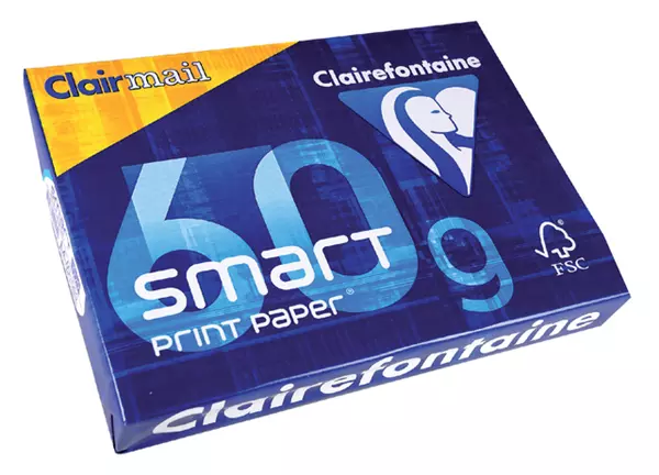 Een Kopieerpapier Clairefontaine Clairmail A4 60gr wit 500vel koop je bij Totaal Kantoor Goeree