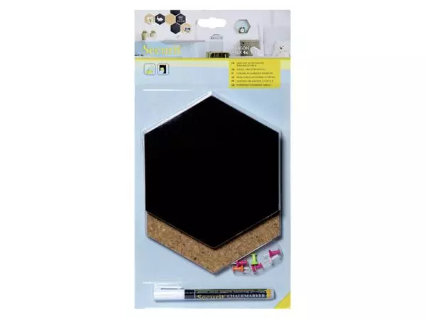 Een Krijt+ prikbord Securit Hexagon set 7 stuks zwart + 1 marker koop je bij Goedkope Kantoorbenodigdheden