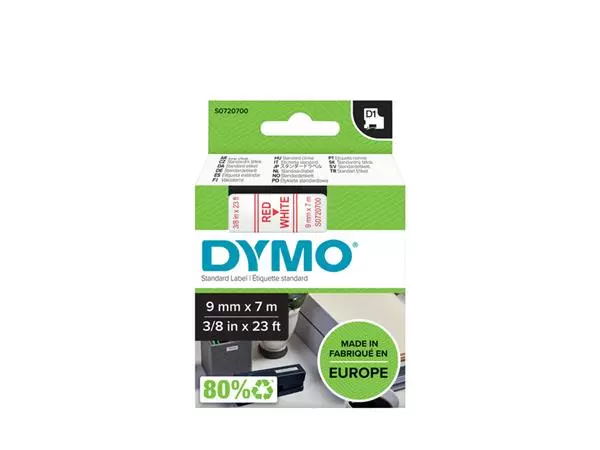 Labeltape Dymo D1 40915 720700 9mmx7m polyester rood op wit