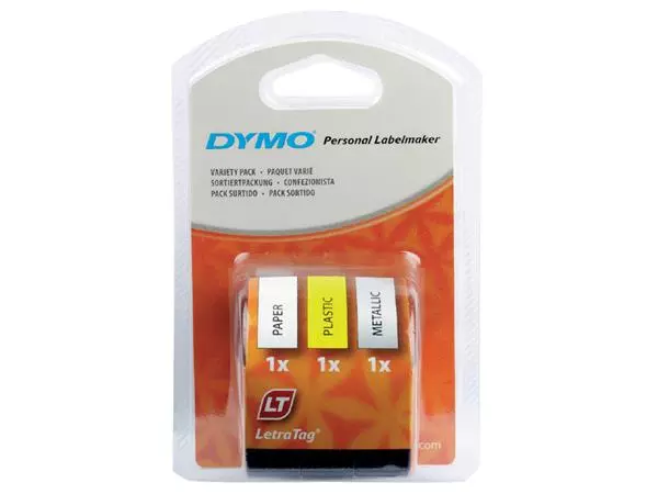 Een Labeltape Dymo LetraTag 12mm assorti 3 stuks koop je bij Van Leeuwen Boeken- en kantoorartikelen