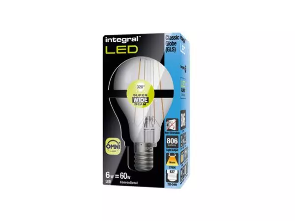 Een Ledlamp Integral E27 2700K warm wit 603W 806lumen koop je bij Van Leeuwen Boeken- en kantoorartikelen