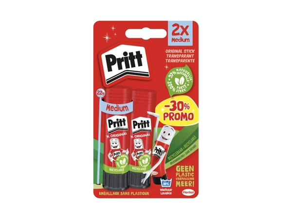 Een Lijmstift Pritt Stick Original 22gr blister à 2 stuks Promo koop je bij MV Kantoortechniek B.V.