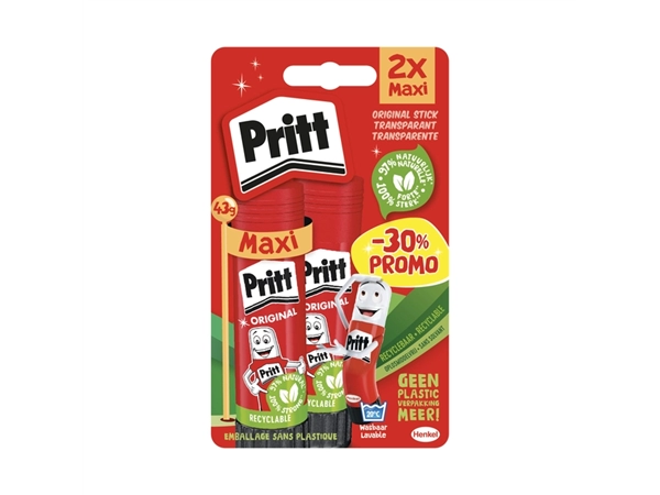 Een Lijmstift Pritt Stick Original 43gr blister à 2 stuks Promo koop je bij MV Kantoortechniek B.V.