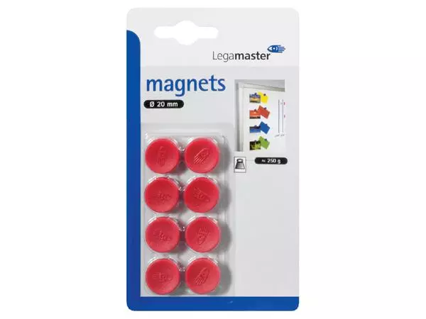 Een Magneet Legamaster 20mm 250gr rood 8stuks koop je bij EconOffice