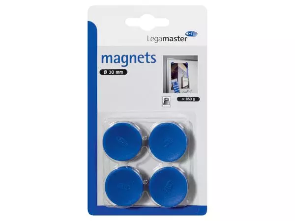 Een Magneet Legamaster 30mm 850gr blauw 4stuks koop je bij EconOffice