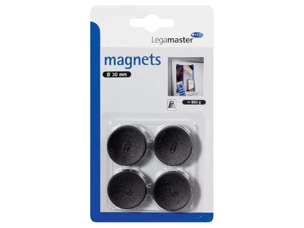 Een Magneet Legamaster 30mm 850gr zwart 4stuks koop je bij EconOffice