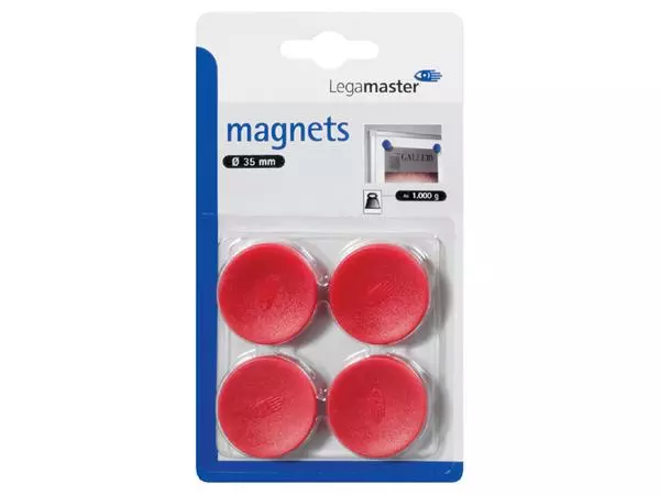 Een Magneet Legamaster 35mm 1000gr rood 4stuks koop je bij Goedkope Kantoorbenodigdheden