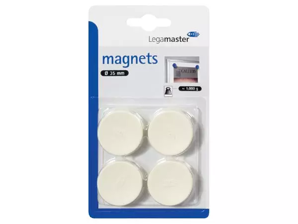 Een Magneet Legamaster 35mm 1000gr wit 4stuks koop je bij Goedkope Kantoorbenodigdheden