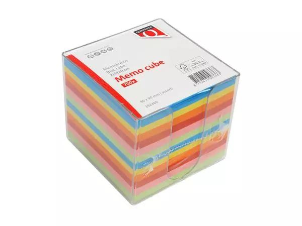 Een Memokubus Quantore 90x90mm transparant assorti koop je bij Van Leeuwen Boeken- en kantoorartikelen