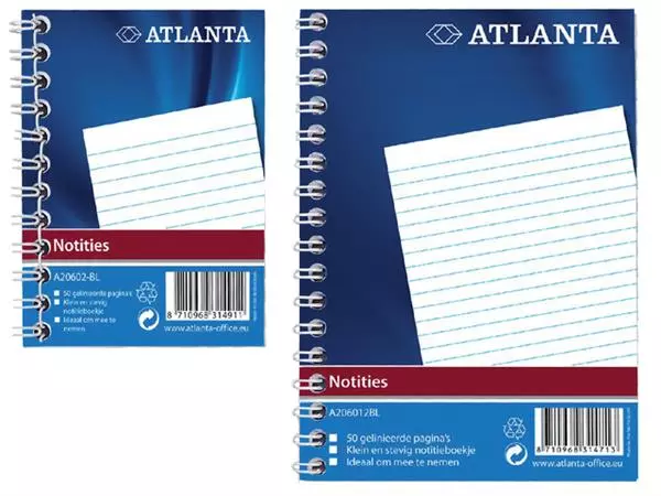 Een Notitieboek Atlanta A6 lijn 100blz met zijspiraal koop je bij KantoorProfi België BV
