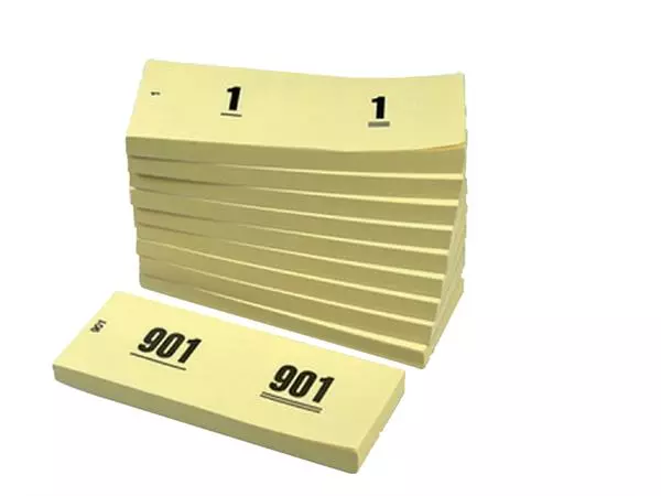 Een Nummerblok 42x105mm nummering 1-1000 geel 10 stuks koop je bij MV Kantoortechniek B.V.