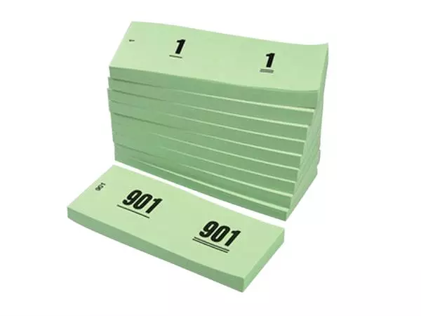 Een Nummerblok 42x105mm nummering 1-1000 groen 10 stuks koop je bij Van Leeuwen Boeken- en kantoorartikelen