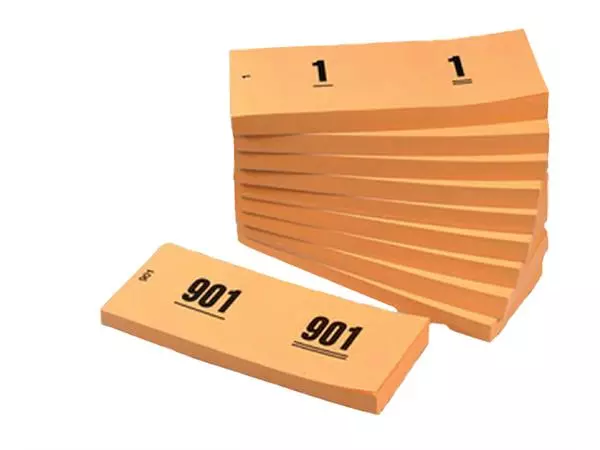 Een Nummerblok 42x105mm nummering 1-1000 oranje 10 stuks koop je bij Kantoorvakhandel van der Heijde