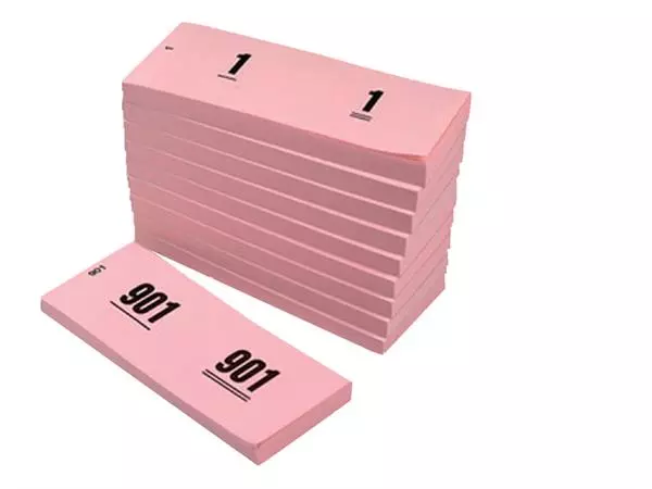 Een Nummerblok 42x105mm nummering 1-1000 roze 10 stuks koop je bij Van Leeuwen Boeken- en kantoorartikelen