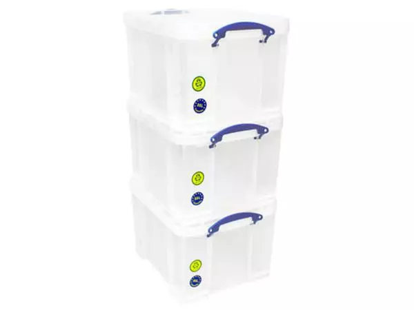 Een Opbergbox Really Useful 35 liter pak 3 dozen 480x390x310mm transparant wit koop je bij KantoorProfi België BV