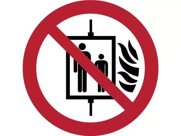 Een Pictogram Tarifold in geval van brand verboden om de lift te gebruiken ø200mm koop je bij KantoorProfi België BV