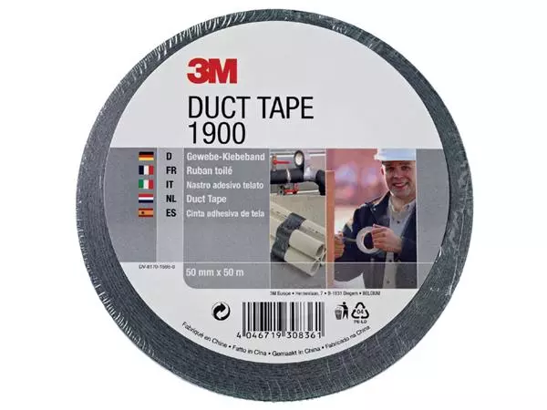 Een Plakband 3M 1900 Duct Tape 50mmx50m zwart koop je bij Unimark Office B.V.