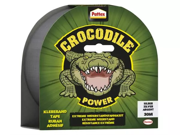 Een Plakband Pattex Crocodile duct tape 50mmx30m zilver koop je bij Goedkope Kantoorbenodigdheden