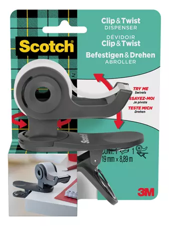 Plakbandhouder Scotch Clip C19 donkergrijs + 1rol magic tape 19mmx8.89m