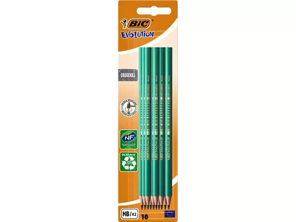 Potlood Bic Evolution ecolutions 655 zeshoekig HB blister à 10 stuks