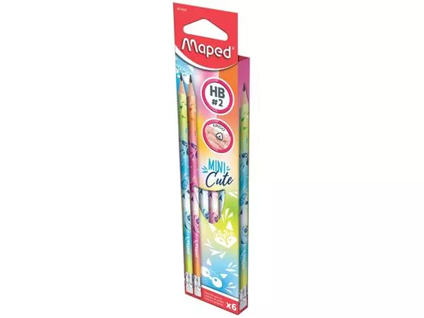 Een Potlood Maped Mini Cute met gum set á 12 stuks koop je bij Goedkope Kantoorbenodigdheden