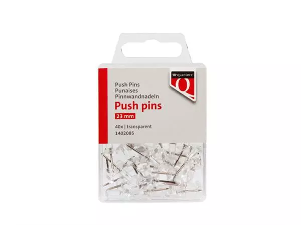 Een Push pins Quantore 40 stuks transparant koop je bij Kantoorvakhandel van der Heijde