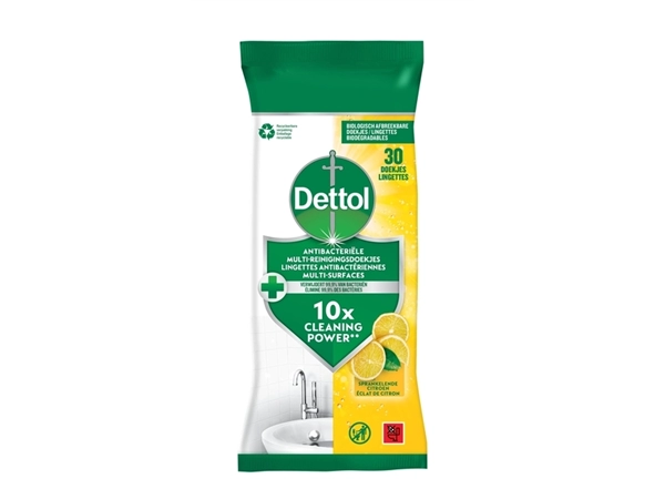 Een Reinigingsdoekjes Dettol antibacterieël Citrus 30 stuks koop je bij MV Kantoortechniek B.V.