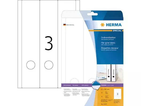 Rugetiket HERMA 5135 breed/ lang 61x297mm zelfklevend wit