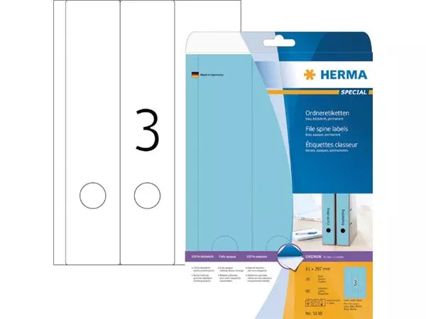 Een Rugetiket HERMA 5138 breed/lang 61x297mm zelfklevend blauw koop je bij Unimark Office B.V.