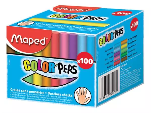 Een Schoolbordkrijt Maped Color'Peps doos á 100 stuks assorti koop je bij Van Leeuwen Boeken- en kantoorartikelen
