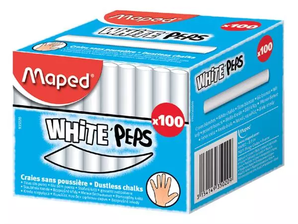 Een Schoolbordkrijt Maped White'Peps doos á 100 stuks wit koop je bij Van Leeuwen Boeken- en kantoorartikelen