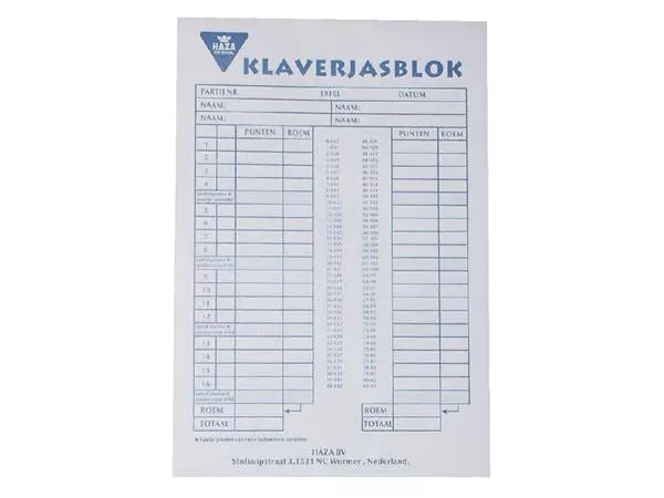 Een Scoreblok Klaverjas 50vel koop je bij MV Kantoortechniek B.V.
