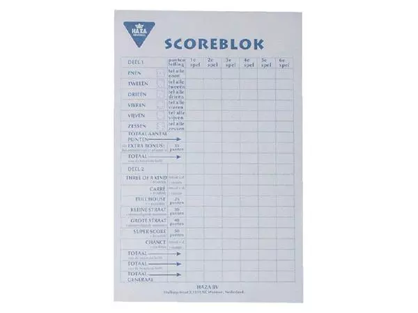 Een Scoreblok Yahtzee 250vel koop je bij Van Leeuwen Boeken- en kantoorartikelen