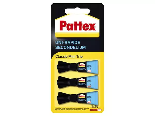Een Secondelijm Pattex Classic mini trio tube 3x1gram op blister koop je bij Totaal Kantoor Goeree