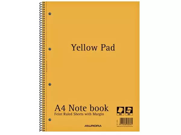 Een Collegeblok Aurora Yellow Pad A4 lijn 4-gaats 160 pagina's 80gr geel koop je bij KantoorProfi België BV