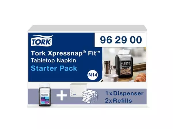 Een Startpakket Dispenser Tork Xpressnap Fit® Tabletop N14 zwart 962900 koop je bij Van Hoye Kantoor BV