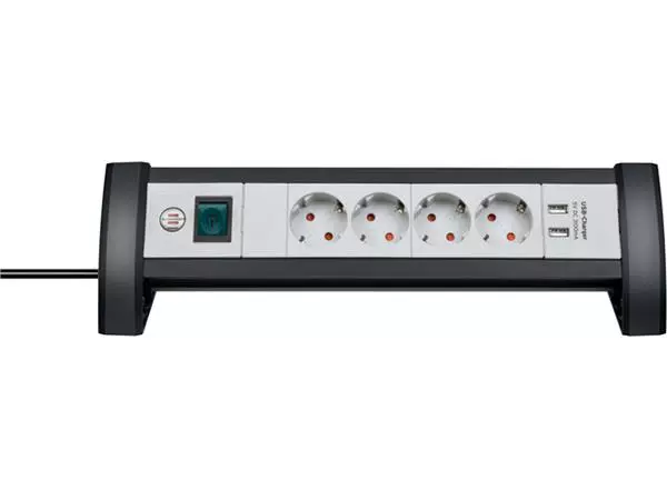 Stekkerdoos Brennenstuhl bureau Premium 4 voudig inclusief 2 USB 1.8 meter wit/grijs