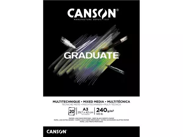 Een Tekenblok Canson Graduate Mixed Media black paper A3 20vel 240gr koop je bij EconOffice