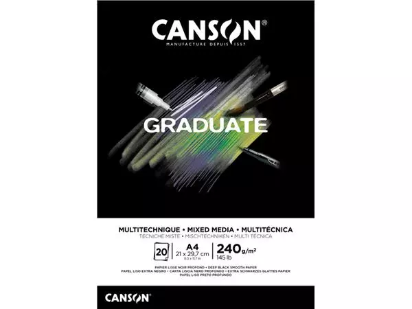 Een Tekenblok Canson Graduate Mixed Media black paper A4 20vel 240gr koop je bij KantoorProfi België BV
