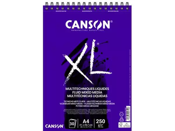 Een Tekenblok Canson XL Fluid Mixed Media A4 30vel 250gr koop je bij KantoorProfi België BV
