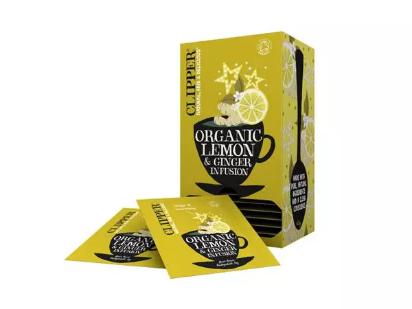 Een Thee Clipper infusion lemon and ginger bio 25 zakjes koop je bij Van Leeuwen Boeken- en kantoorartikelen